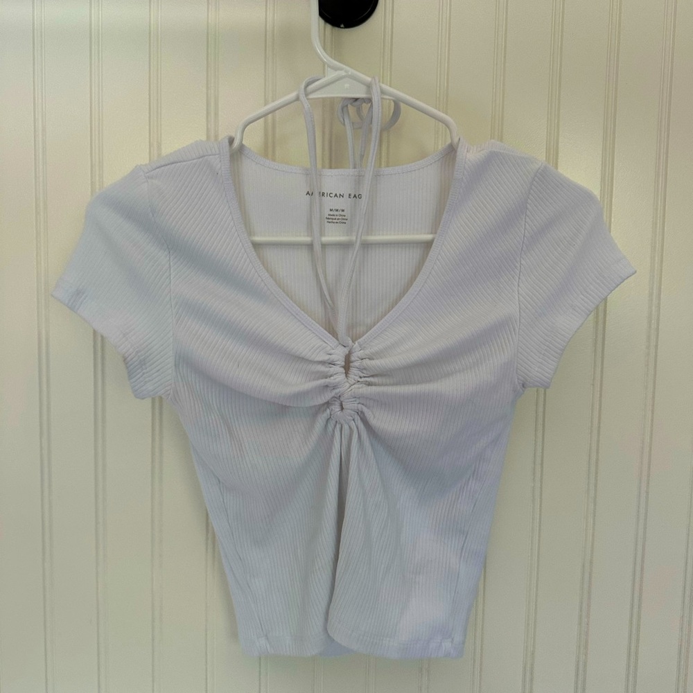 American Eagle Outfitters White Tie Front Crop Top